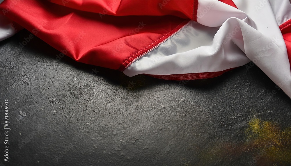 Red and White Flag on Dark Background Red and White Flag on Dark Background