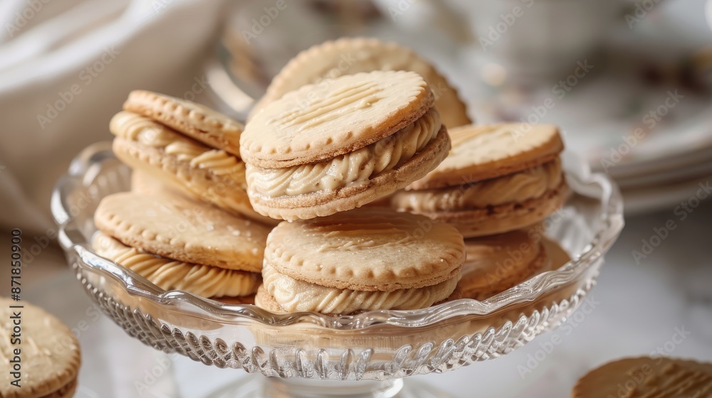 Serbian vanilla sandwich cookies in a glass bowl Serbian vanilla sandwich cookies in a glass bowl