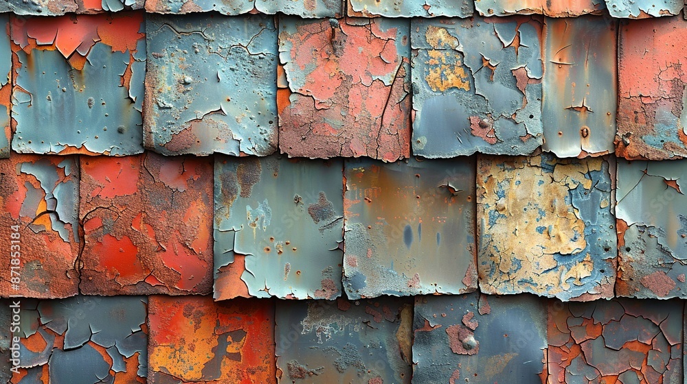 Rusty metal background with peeling paint, evoking urban decay and industrial heritage. , Minimalism, Rusty metal background with peeling paint, evoking urban decay and industrial heritage. , Minimalism,