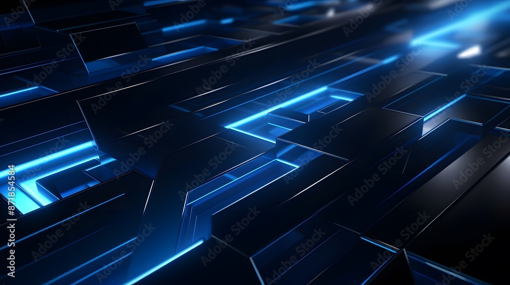 3d rendering of blue and black abstract geometric background. Scene for advertising, technology, showcase, banner, game, sport, cosmetic, business, metaverse. Sci-Fi Illustration. Product display 3d rendering of blue and black abstract geometric background. Scene for advertising, technology, showcase, banner, game, sport, cosmetic, business, metaverse. Sci-Fi Illustration. Product display