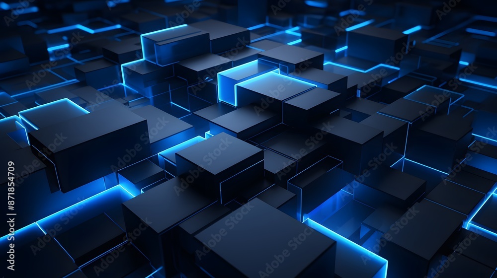 3d rendering of blue and black abstract geometric background. Scene for advertising, technology, showcase, banner, game, sport, cosmetic, business, metaverse. Sci-Fi Illustration. Product display 3d rendering of blue and black abstract geometric background. Scene for advertising, technology, showcase, banner, game, sport, cosmetic, business, metaverse. Sci-Fi Illustration. Product display