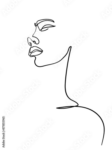 Continuous line drawing of Portrait of a Beautiful Woman's face.