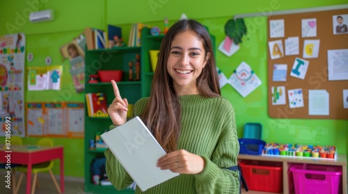 The Teacher in Colorful Classroom photo