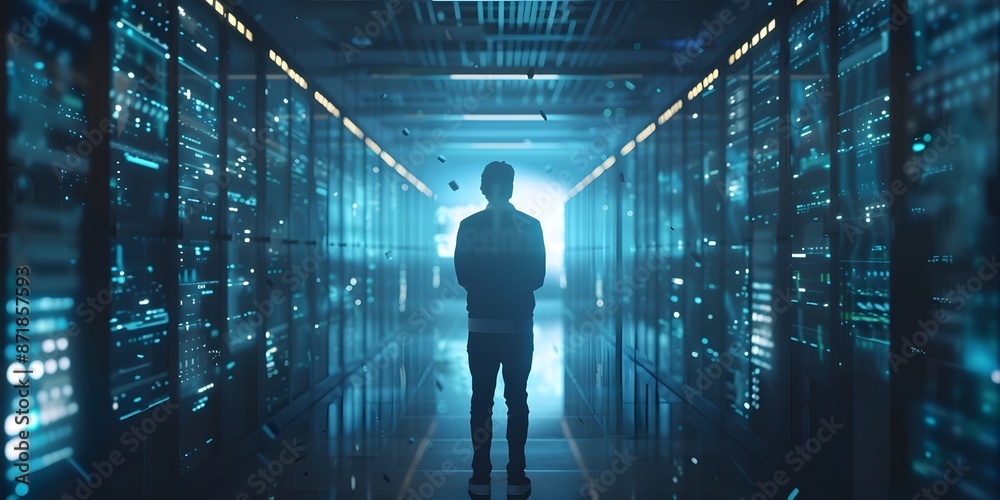 Network Administrator Programming Cloud in Technical Digital Workspace with Copy Space