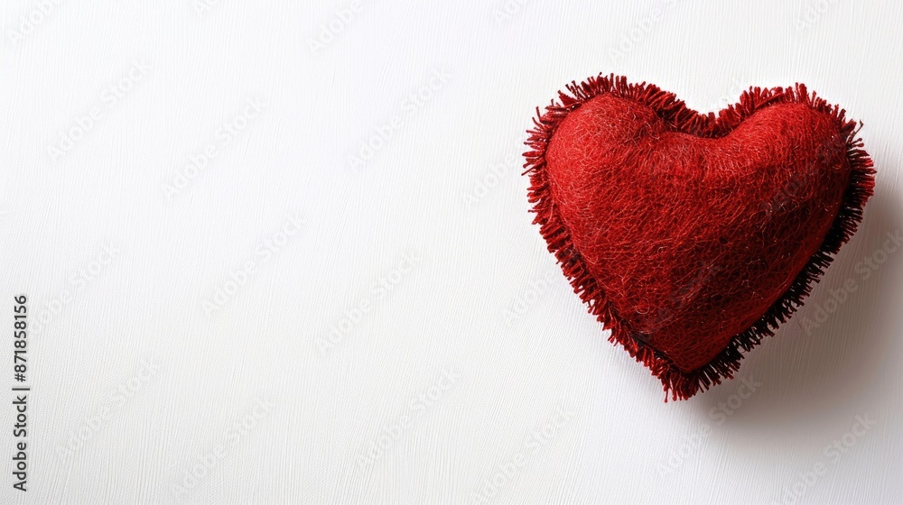 Valentine s Day Concept Red Heart on White Background with Copy Space Top View Valentine s Day Concept Red Heart on White Background with Copy Space Top View