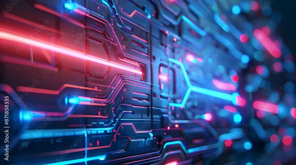 Glowing Digital Firewall with Sci-Fi Holographic Interface and Neon Design Glowing Digital Firewall with Sci-Fi Holographic Interface and Neon Design