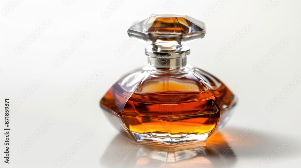 Perfume in mini bottle isolated on white background close up shot Perfume in mini bottle isolated on white background close up shot