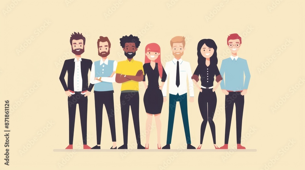 Fototapeta premium Team synergy, employees with positive energy, flat design illustration
