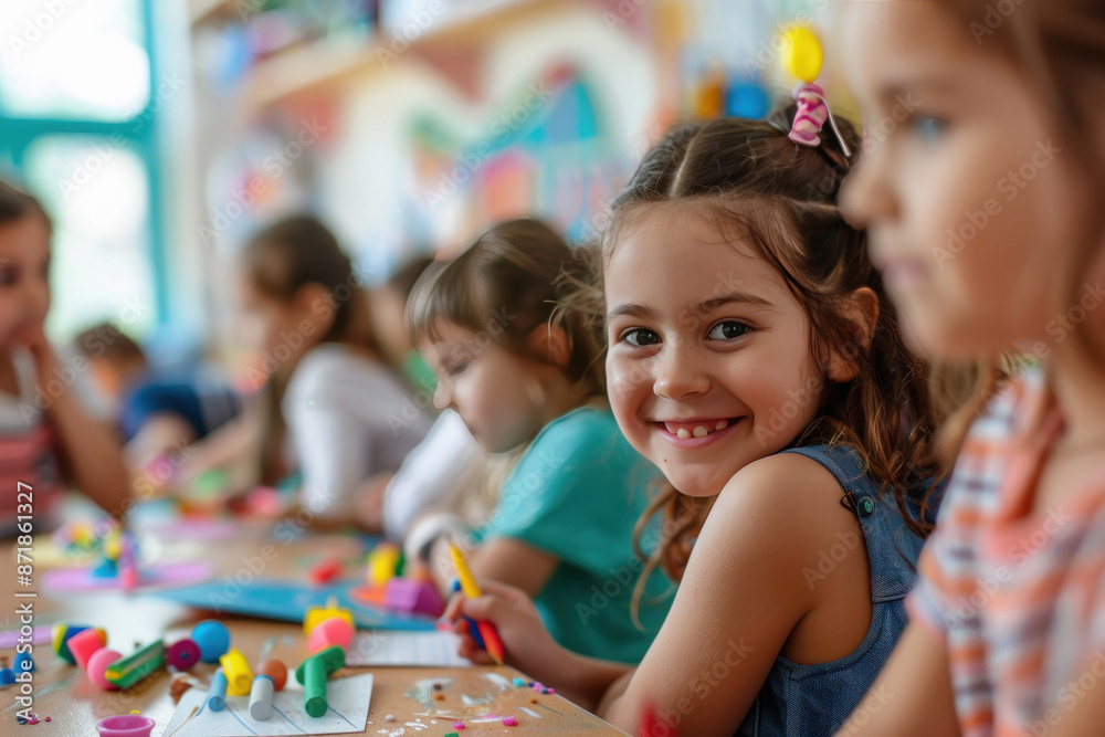 Fototapeta premium happy kids doing arts and crafts at school
