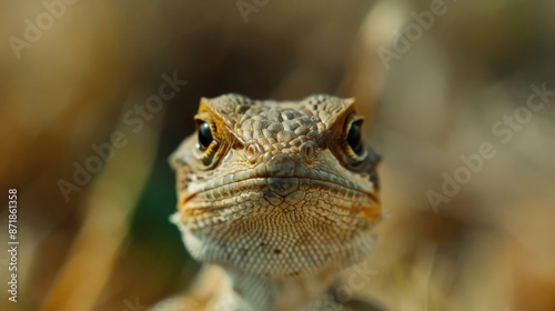 Close up of a small lizard s face photo
