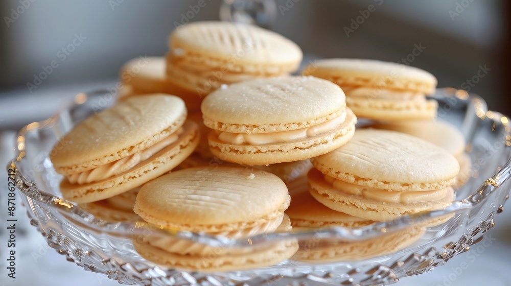 Serbian vanilla sandwich cookies in a glass bowl Serbian vanilla sandwich cookies in a glass bowl
