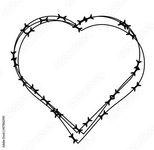 Barbed Wire Heart Isolated on White. Abstract representation of broken relationship and medical heart problems
