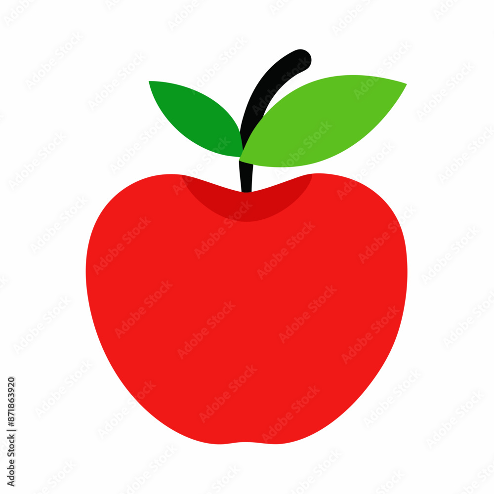 Fototapeta premium Vibrant Apple Vector Illustration with Stem and Leaf: Ideal for Your Creative Projects