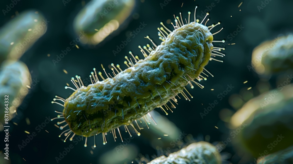 Naklejka premium A detailed microscopic examination of the virus, bacteria in the cellular environment.