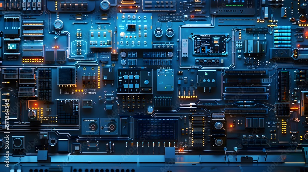 Fototapeta premium Futuristic blue background with lines circuit electronics. 