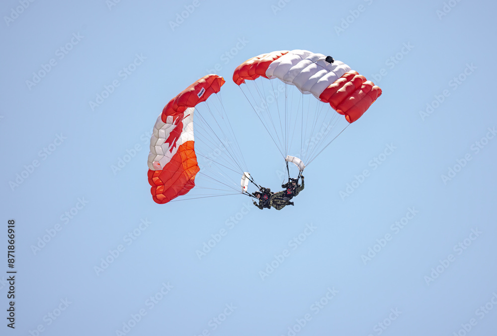 Ottawa, Ontario, Canada, July 1, 2024: Skyhawk parachute team during Canada Day Air Show