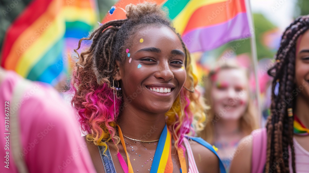 Young people unite at a Pride Month parade, rallying for LGBTQ+ rights. A sea of diversity and rainbow flags fills the streets, embodying love, acceptance, and equality. Young people unite at a Pride Month parade, rallying for LGBTQ+ rights. A sea of diversity and rainbow flags fills the streets, embodying love, acceptance, and equality.