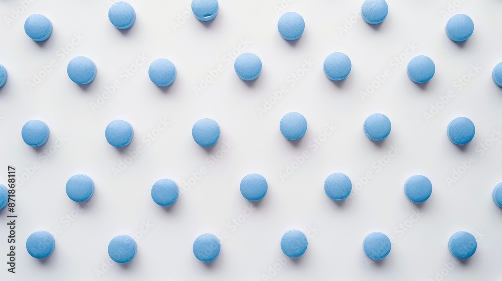 Blue pills arranged on white surface seen from above Blue pills arranged on white surface seen from above