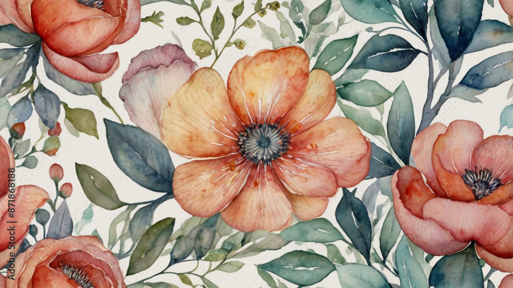 custom made wallpaper toronto digitalWatercolor painting: Abstract floral composition with intricate details and delicate lines