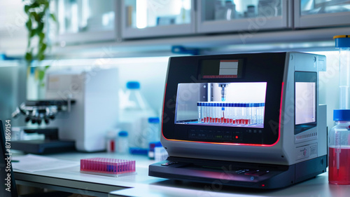 Showcase a high-tech PCR machine ready for a DNA amplification experiment 