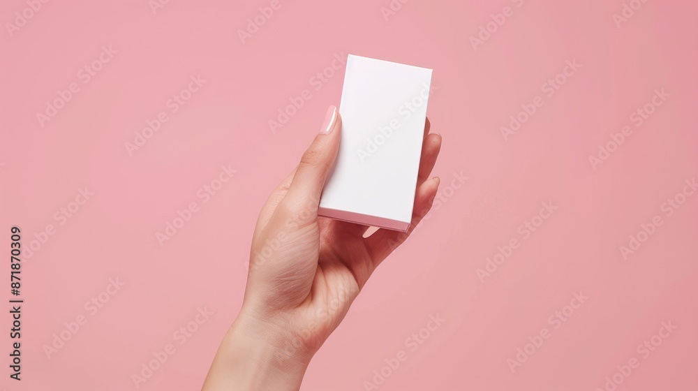 Woman s hand testing white product package representing beauty and body care industry Woman s hand testing white product package representing beauty and body care industry