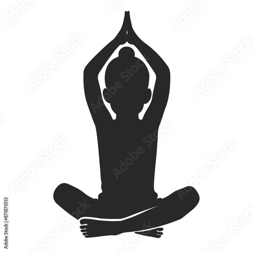 Yoga silhouette. Meditation relaxation little kid girl flat