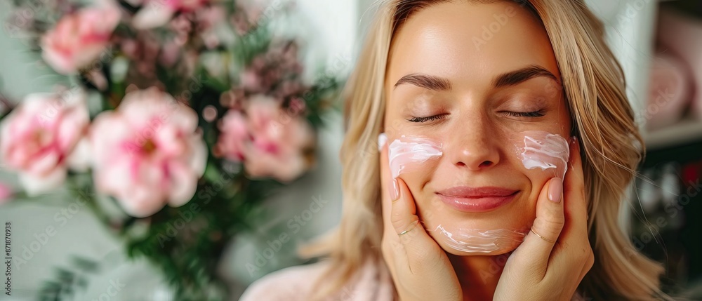 A blonde woman getting a facial treatment in a beauty salon