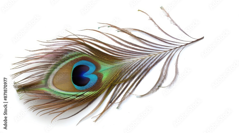 Obraz premium Peacock feather on white background