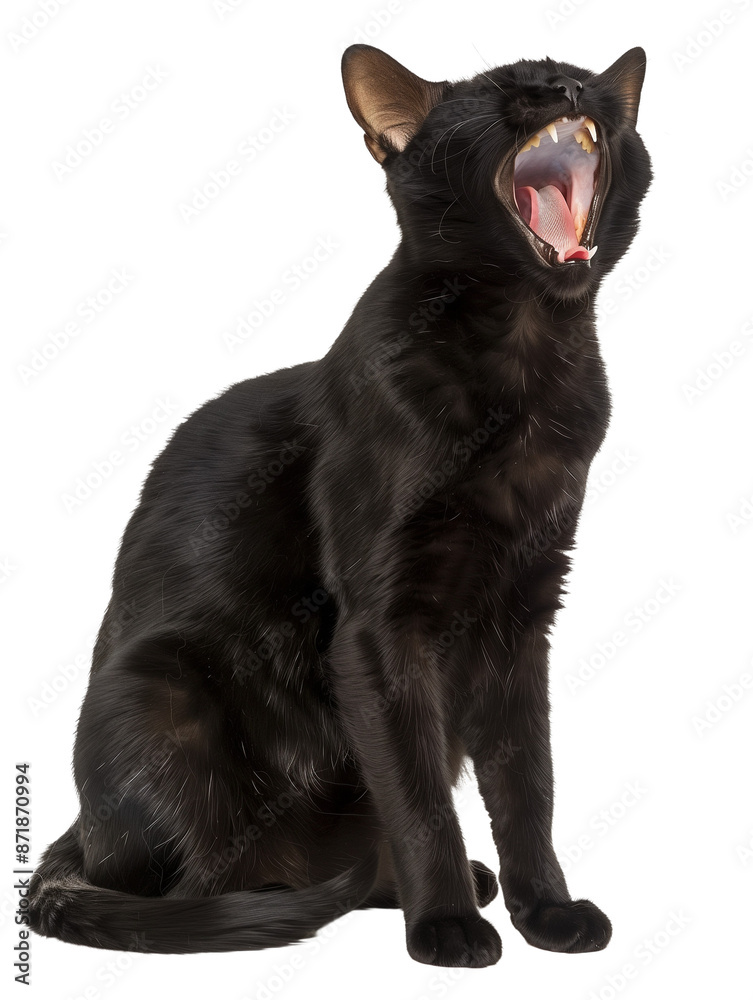 Full body shot of Bombay Cat cat yawning. Transparent, white background, isolated. Full body shot of Bombay Cat cat yawning. Transparent, white background, isolated.