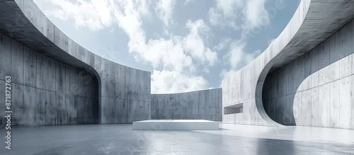 Panel kuchenny z motywem A striking image of modern minimalist concrete architecture featuring curved walls and an open sky, showcasing contemporary design.