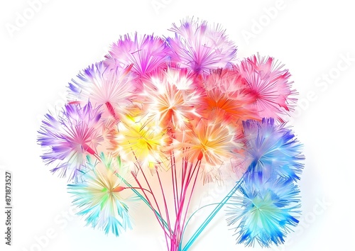 Fireworks, colorful flower shapes, beautiful on a white background, Generative AI illustration. photo