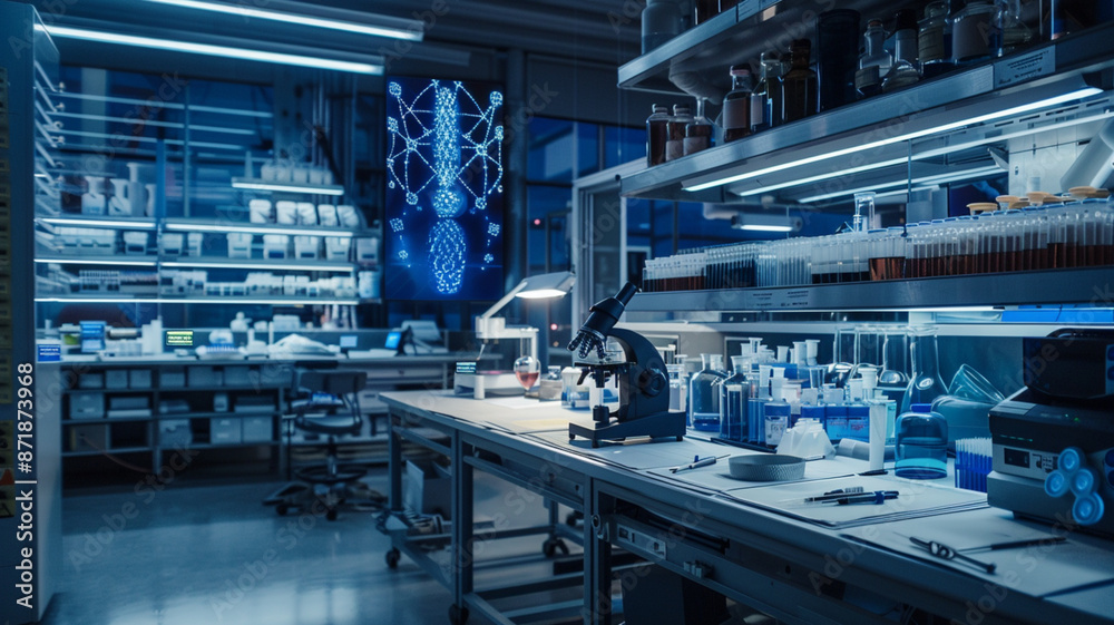 Fototapeta premium Showcase a sophisticated biotechnology research lab with protein synthesis tools