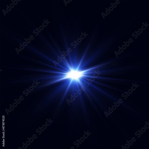 Glowing blue effect with highlights. Abstract blue flash of light. Isolated on transparent background. Art and web design vector.
