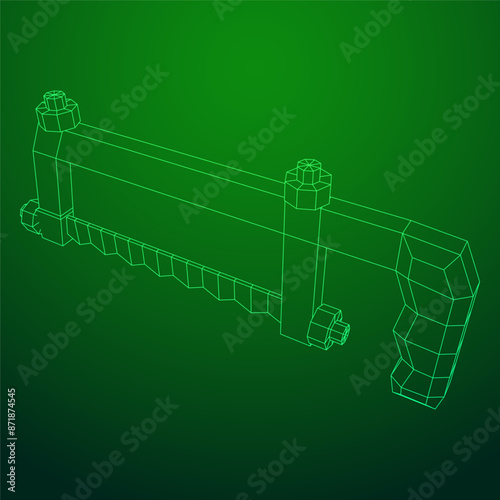 Hacksaw manual or Hand hacksaw. Wireframe low poly mesh vector illustration