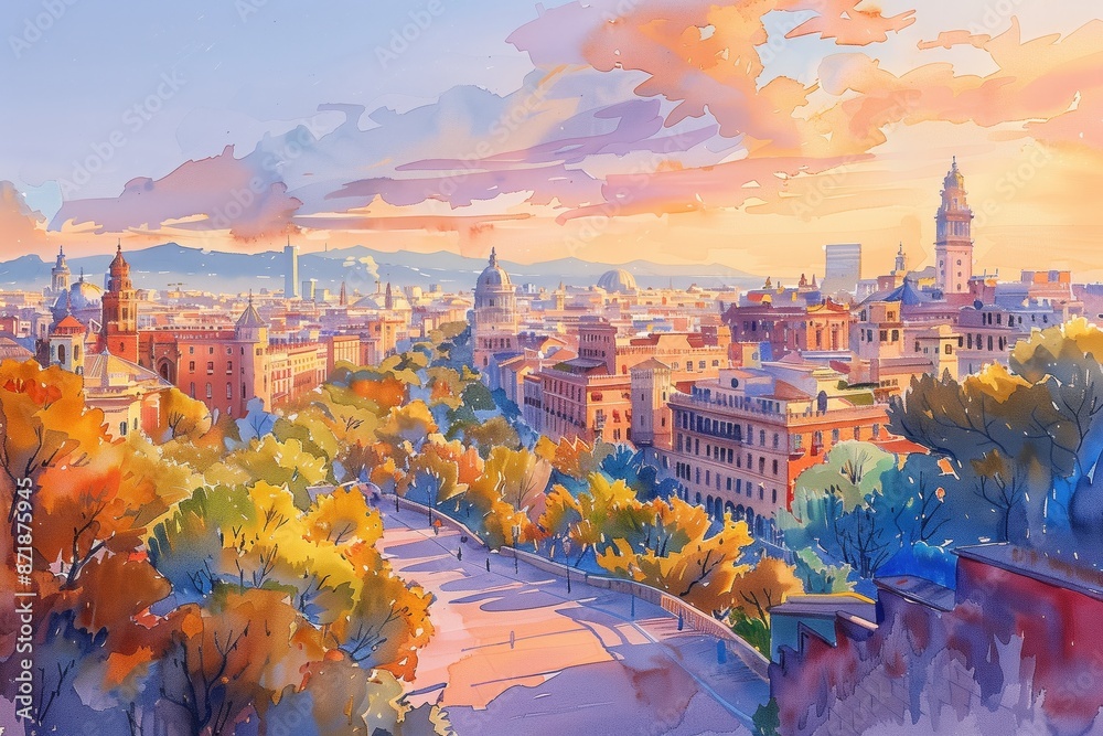 Fototapeta premium Artistic landscape watercolor painting