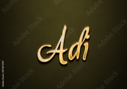 Old gold text effect of Indonesian name Adi with 3D glossy style Mockup. photo