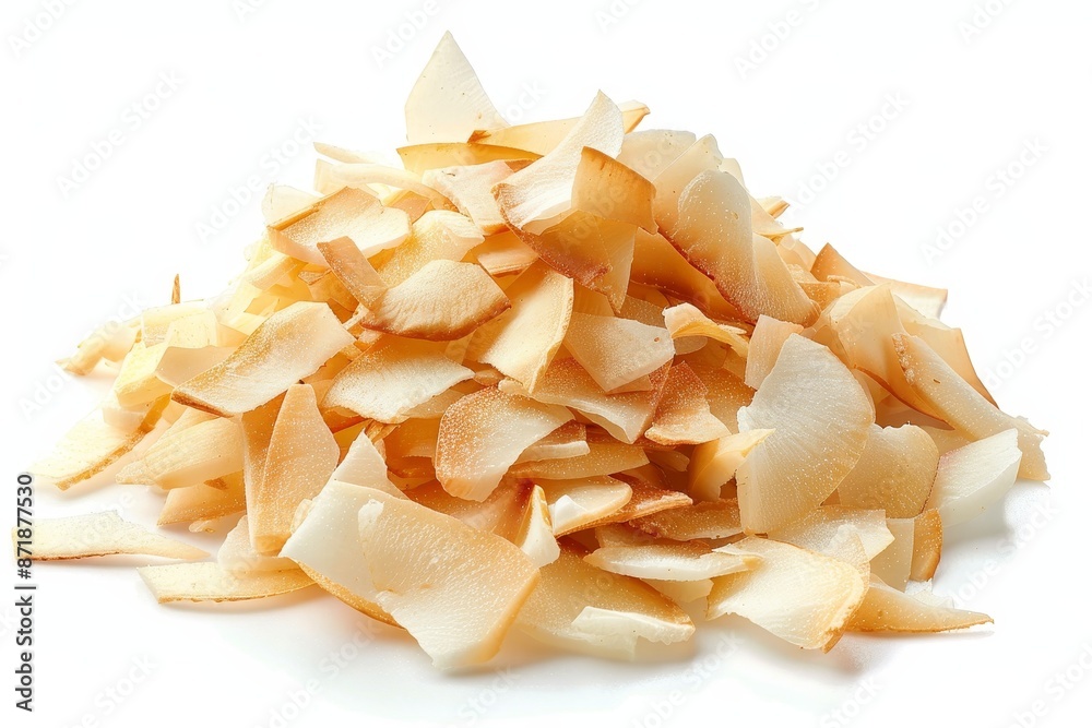 Coconut chips isolated on white top view Coconut chips isolated on white top view