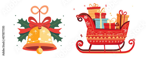 Christmas Bell with Berries and Christmas Sleigh with present boxes