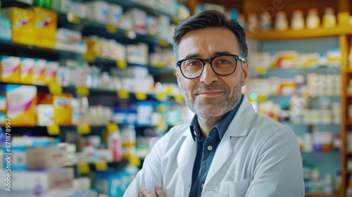 The confident pharmacist in pharmacy