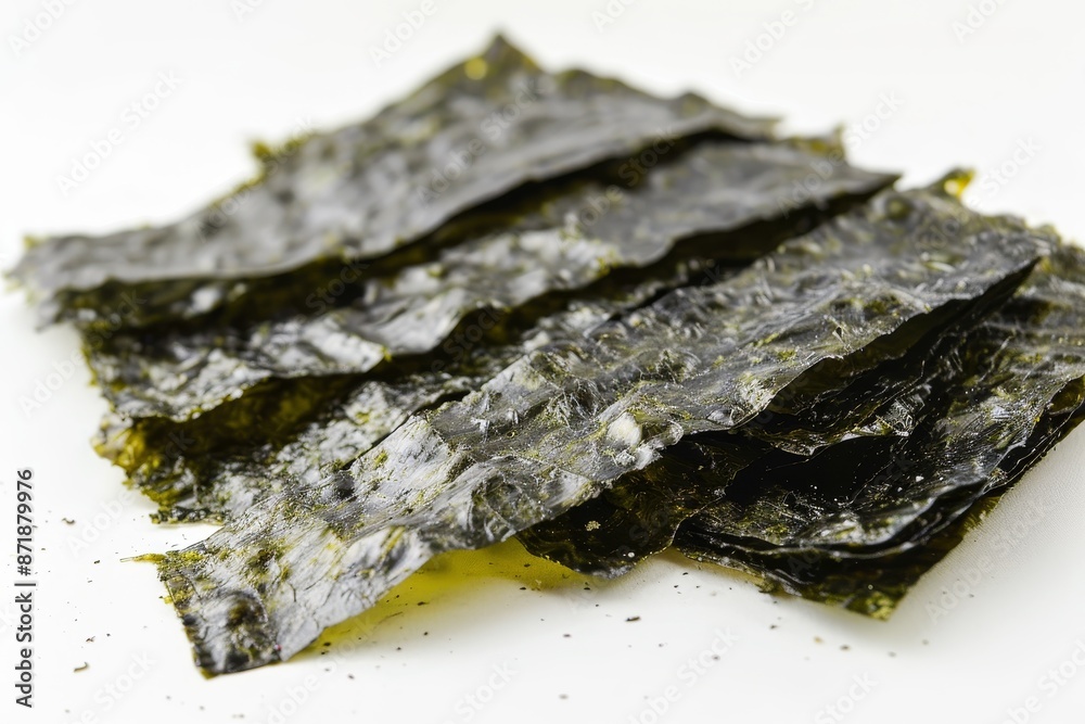 Crispy nori sheets on white background tear off Crispy nori sheets on white background tear off