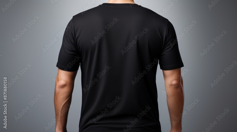 Man in black t-shirt on white background, 