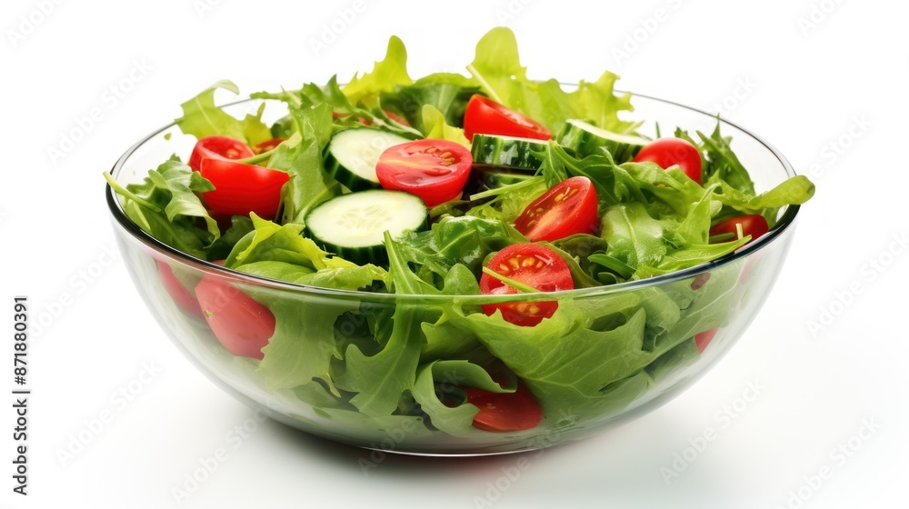 Salad bowl with spinach, cherry tomatoes, on white background. Salad bowl with spinach, cherry tomatoes, on white background.