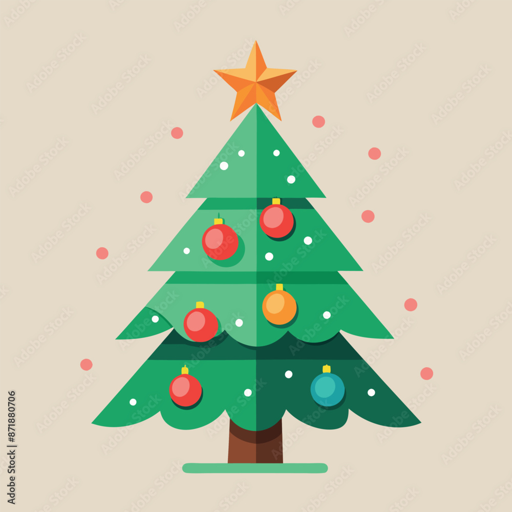 decorative christmas tree illustration on solid background