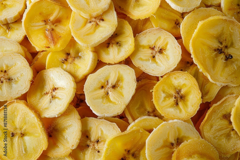 Dehydrated banana slices as food backdrop Dehydrated banana slices as food backdrop