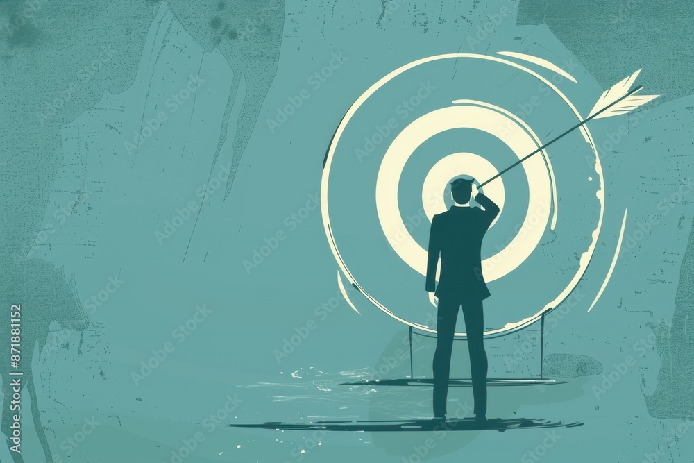 man concentrating deeply while aiming bow and arrow at target man concentrating deeply while aiming bow and arrow at target