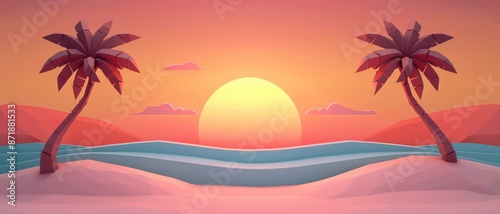 Stunning Tropical Sunset with Palm Trees and Vibrant Colors in a Serene Beach Landscape