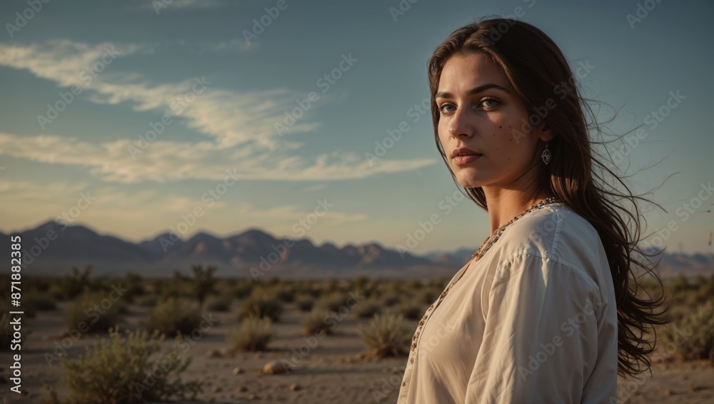 Beautiful Girl in a White Dress in the Desert Beautiful Girl in a White Dress in the Desert