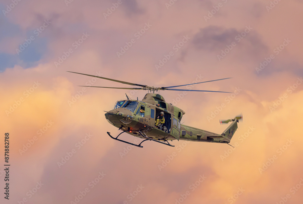 Ottawa, Ontario, Canada - July 1, 2024: A Canadian Forces CH-146 Griffon helicopter performs at the Canada Day Airshow