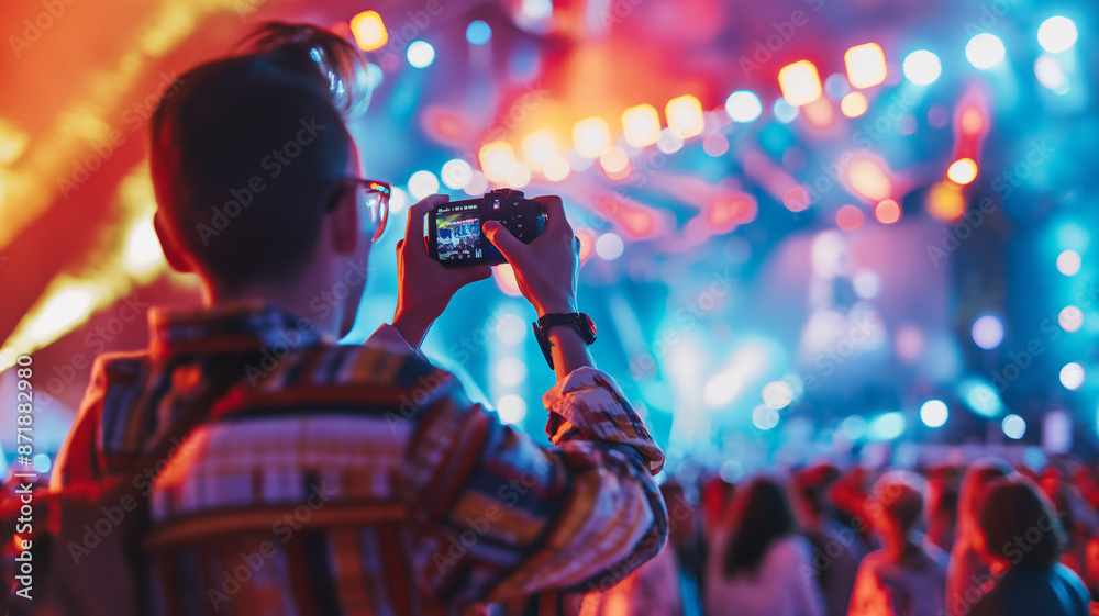 A Man Recording Concert with His Digital Camera