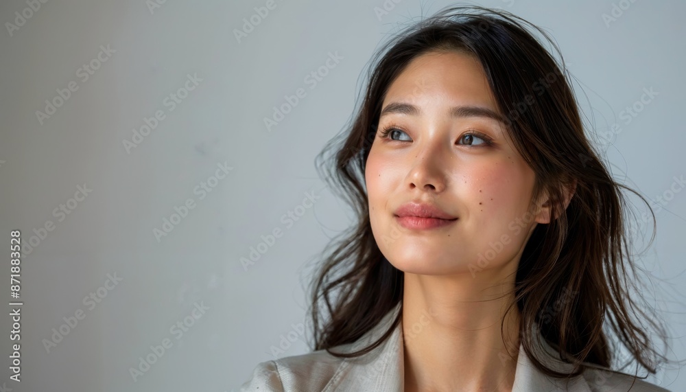 Dreams on the Horizon - Asian Professional Gazing Upward in Hopeful Pose on White Background Dreams on the Horizon - Asian Professional Gazing Upward in Hopeful Pose on White Background